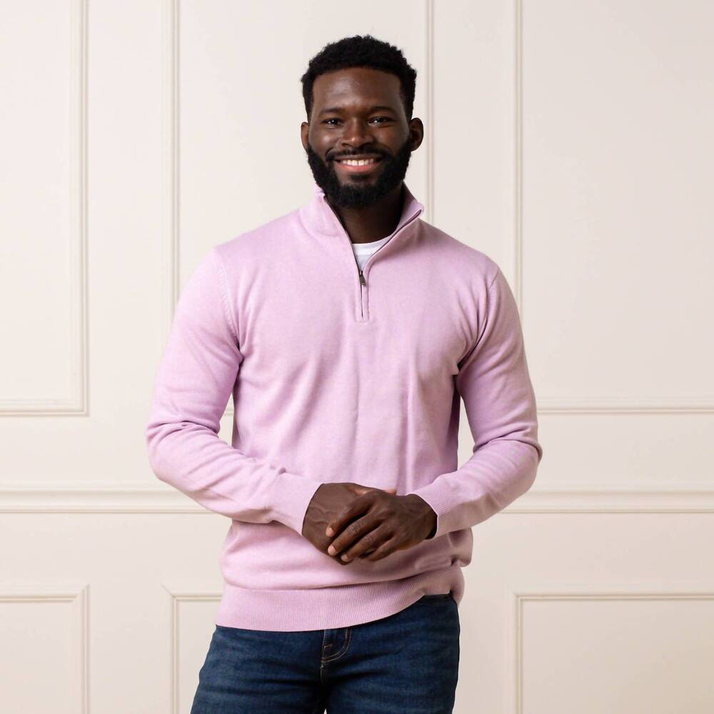 NEW HOPE & HENRY organic cotton half zip sweater in lavender marl